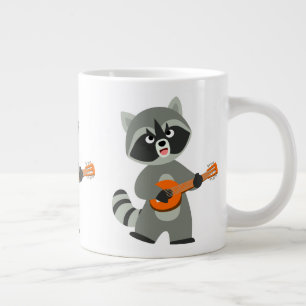 Cute Cartoon Racoon Playing Banjo Large Coffee Mug