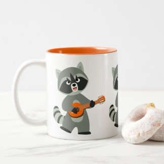 Cute Cartoon Racoon Playing Banjo Two-Tone Coffee Mug