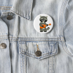 Cute Cartoon Racoon Playing Guitar 6 Cm Round Badge