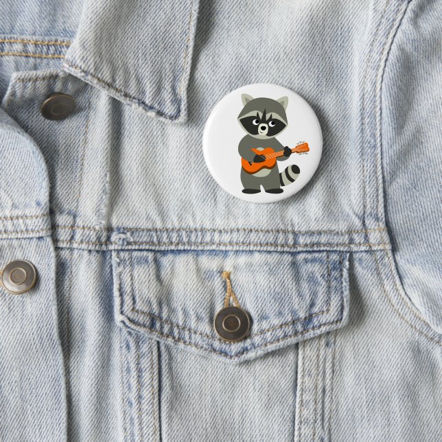 Cute Cartoon Racoon Playing Guitar 6 Cm Round Badge (In Situ)