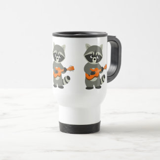 Cute Cartoon Racoon Playing Guitar Commuter Mug