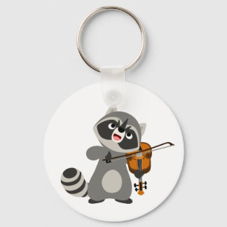 Cute Cartoon Racoon Playing Violin Key Ring