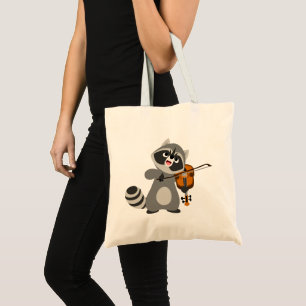 Cute Cartoon Racoon Playing Violin Tote Bag