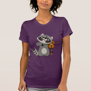 Cute Cartoon Racoon Playing Violin Women T-Shirt
