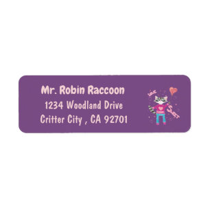 Cute cartoon racoon purple return address labels