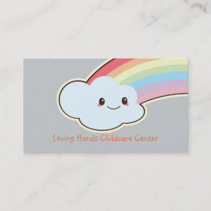 Cute Cartoon Rainbow Cloud Daycare Business Cards