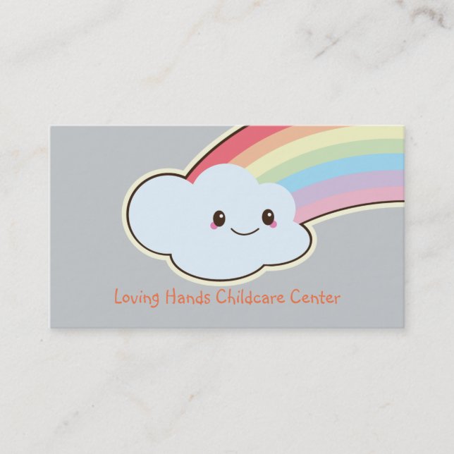 Cute Cartoon Rainbow Cloud Daycare Business Cards (Front)