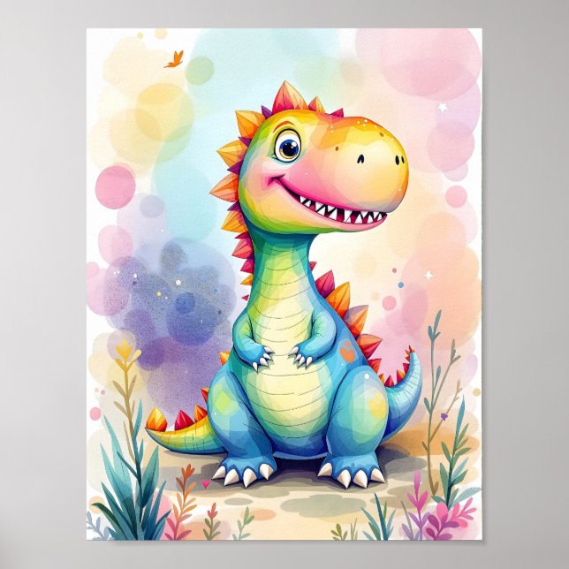 Cute Cartoon Rainbow Dinosaur Kids Poster (Front)