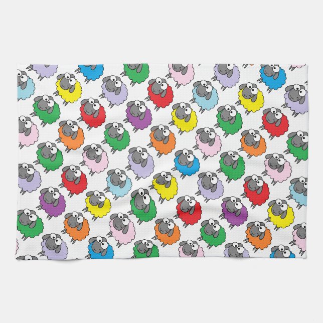 Cute Cartoon Rainbow Sheep Tea Towel (Horizontal)