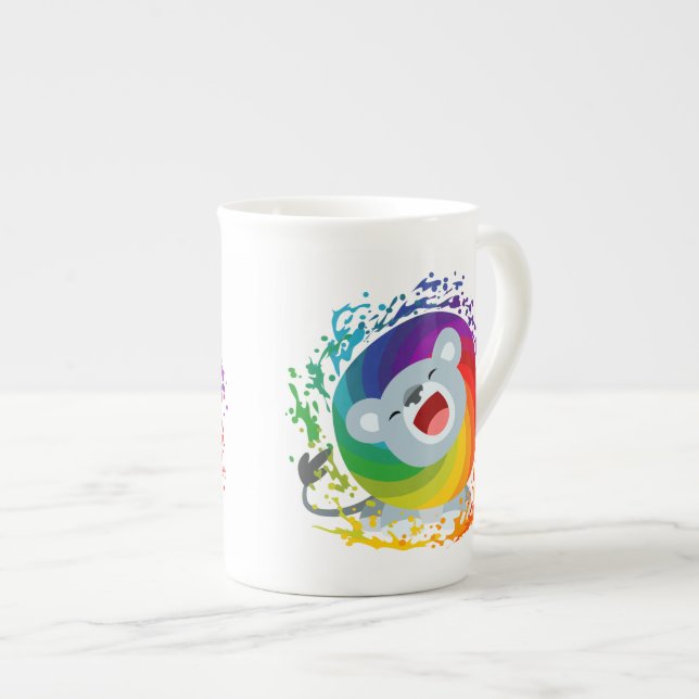 Cute Cartoon Rainbow White Lion Bone China Mug (Front Right)