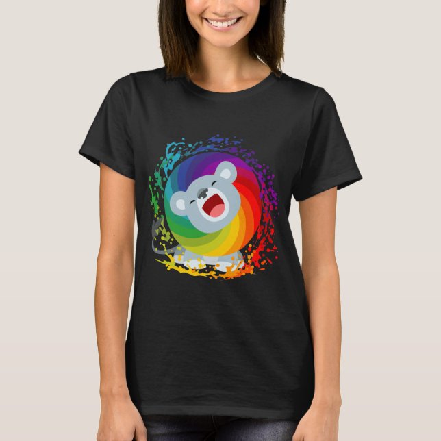Cute Cartoon Rainbow White Lion Women T-Shirt (Front)