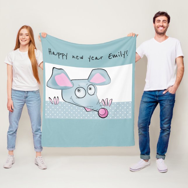 Cute cartoon rat mouse New Year 2020 symbol kids c Fleece Blanket (In Situ)