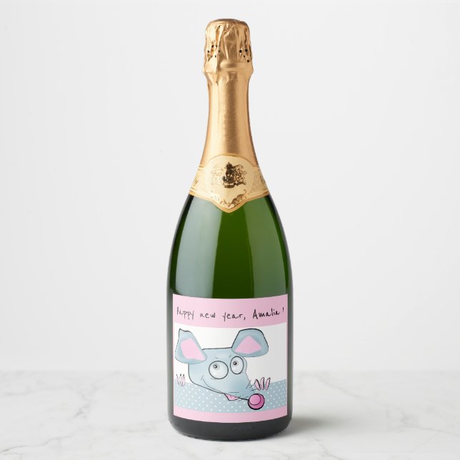 Cute cartoon rat mouse New Year 2020 symbol kids c Sparkling Wine Label (Front)