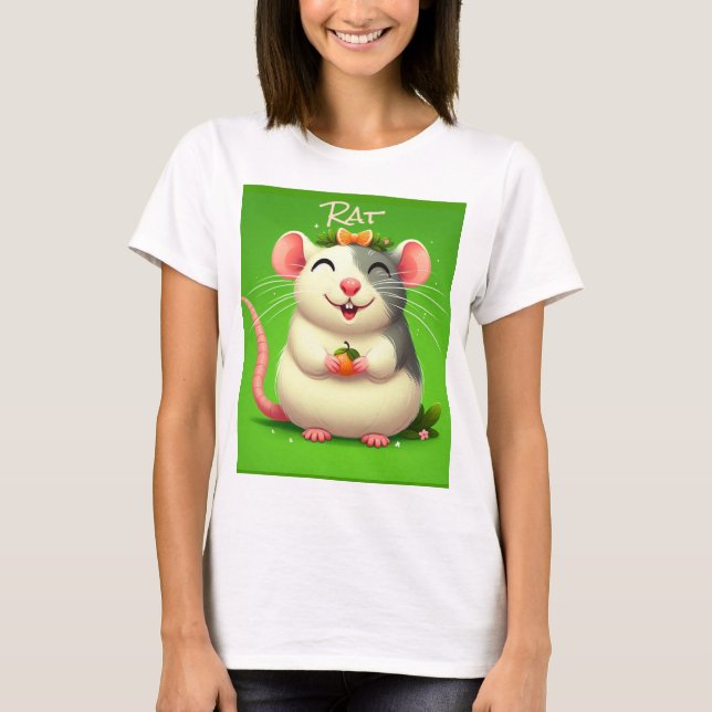 Cute Cartoon Rat T-Shirt - Adorable Animal Graphic (Front)