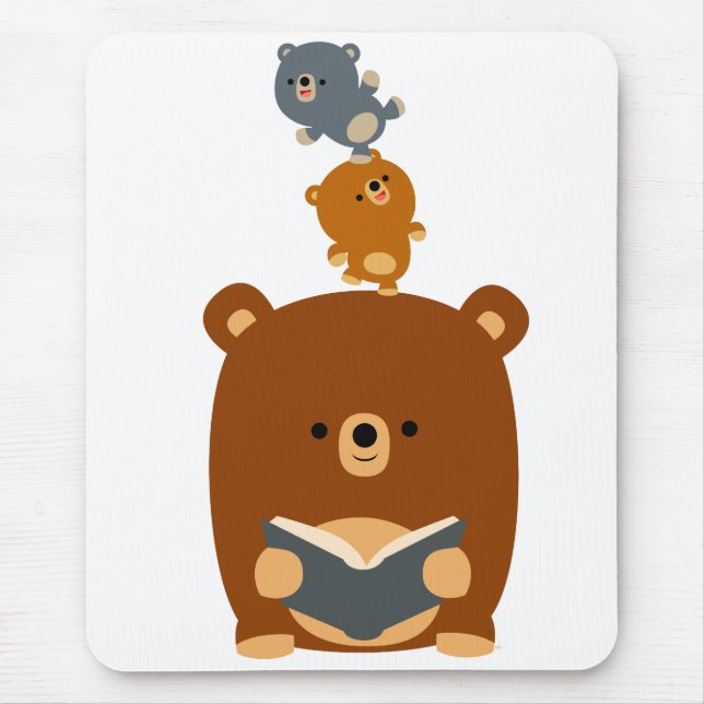 Cute Cartoon Reading Bear and Cubs Mousepad (Front)