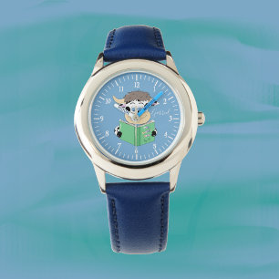 Cute Cartoon Reading Cow Boy Blue Watch