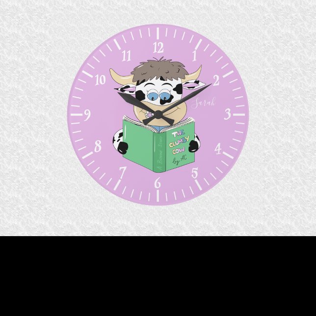 Cute Cartoon Reading Cow Girl Room Wall Clock (Cute reading cow round wall clock .)