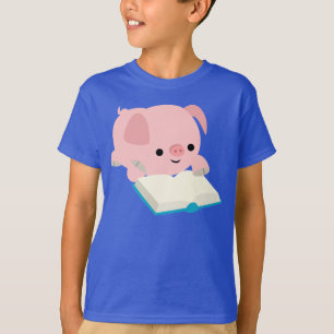 Cute Cartoon Reading Piglet Kids T-Shirt