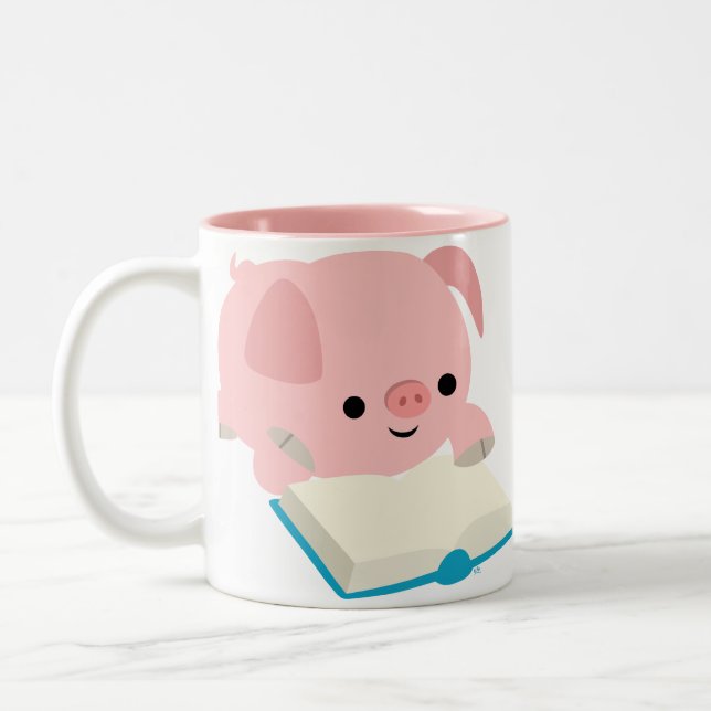 Cute Cartoon Reading Piglet  Mug (Left)