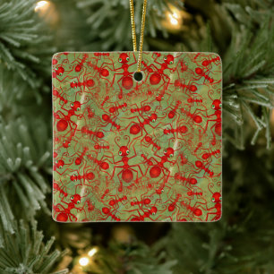 Cute Cartoon Red Ants Background Ceramic Ornament