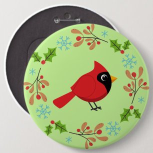 Cute Cartoon Red Cardinal with Flowers 6 Cm Round Badge