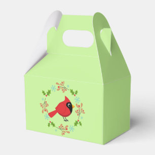 Cute Cartoon Red Cardinal with Flowers Favour Box