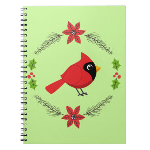 Cute Cartoon Red Cardinal with Flowers Notebook