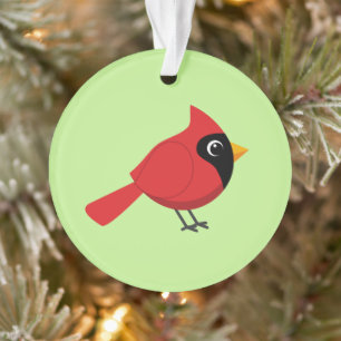 Cute Cartoon Red Cardinal with Flowers Ornament