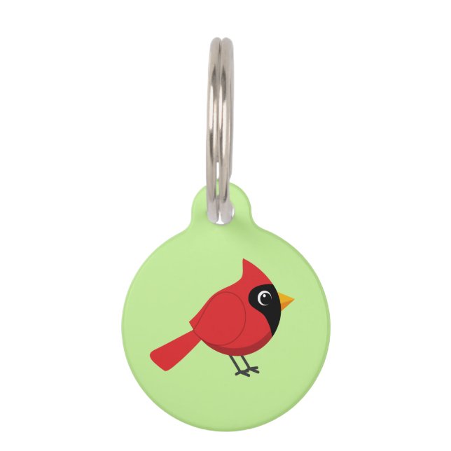 Cute Cartoon Red Cardinal with Flowers Pet Tag (Front)