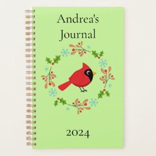Cute Cartoon Red Cardinal with Flowers Planner