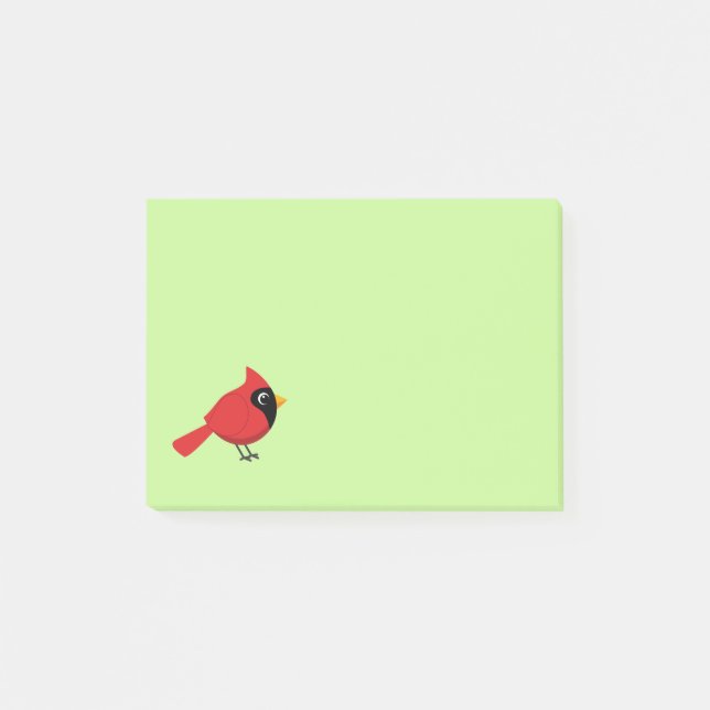 Cute Cartoon Red Cardinal with Flowers Post-it Notes (Front)