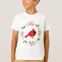 Cute Cartoon Red Cardinal with Flowers