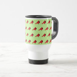 Cute Cartoon Red Cardinal with Flowers Travel Mug