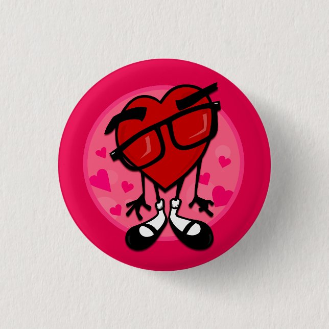 CUTE CARTOON RED HEART ROUND BUTTON (Front)