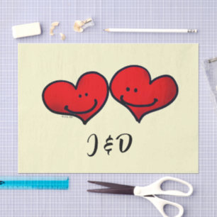 Cute Cartoon Red Hearts Playful Custom Initials Tissue Paper