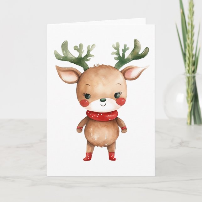 Cute Cartoon Reindeer Card (Front)