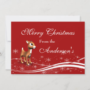 Cute Cartoon Reindeer Christmas Greeting Card