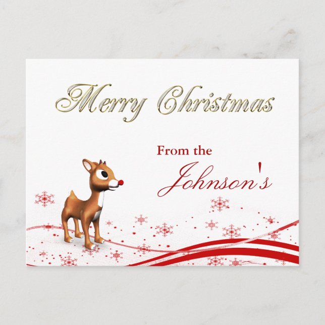 Cute Cartoon Reindeer Christmas Greeting Holiday Postcard (Front)