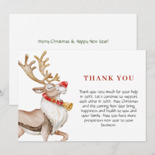 Cute Cartoon Reindeer Christmas Greeting Holiday Thank You Card