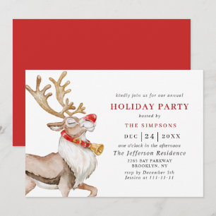 Cute Cartoon Reindeer Christmas Holiday Party Invitation