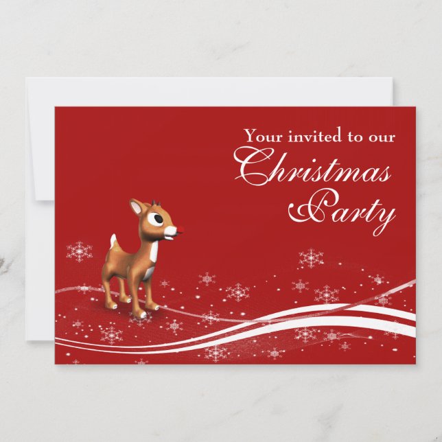 Cute Cartoon Reindeer Christmas Party Invitation (Front)