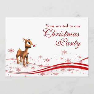 Cute Cartoon Reindeer Christmas Party Invitation