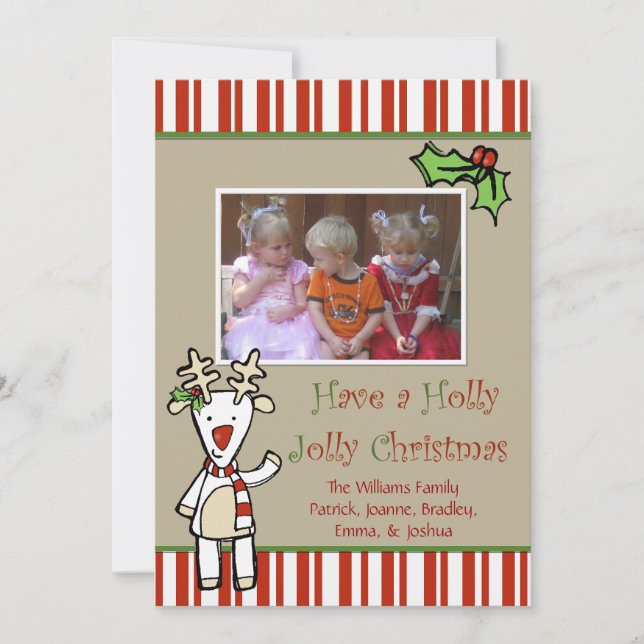 Cute Cartoon Reindeer Christmas Photo Card (Front)