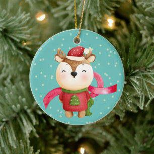 Cute Cartoon Reindeer Grandchild Christmas Ceramic Tree Decoration
