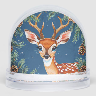 Cute Cartoon Reindeer in Winter with Pine Cones Snowglobe
