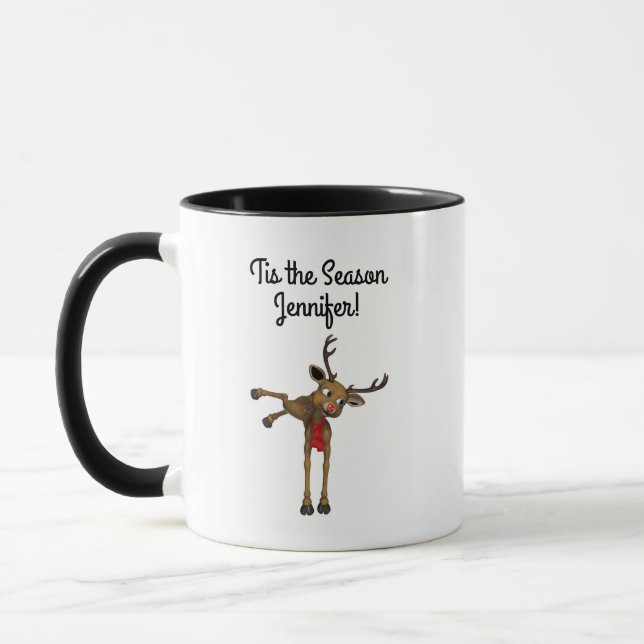 Cute Cartoon Reindeer Kicking Up His Heels Mug (Left)