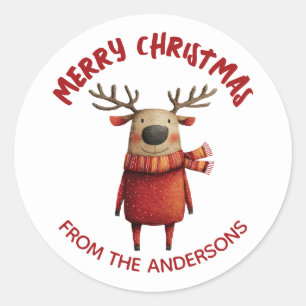 Cute Cartoon Reindeer Merry Christmas from Classic Round Sticker