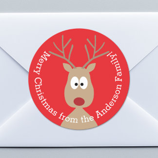Cute Cartoon Reindeer - Merry Christmas Greeting Classic Round Sticker