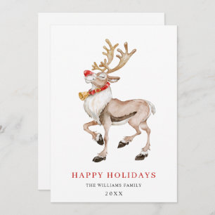 Cute Cartoon Reindeer Merry Christmas Greeting Holiday Card