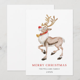 Cute Cartoon Reindeer Merry Christmas Greeting Holiday Card